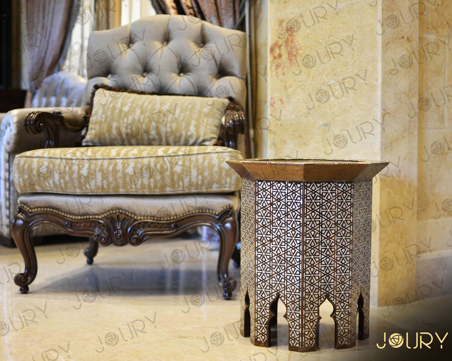 Handmade wooden table inlay with mother of pearls "Custom made"