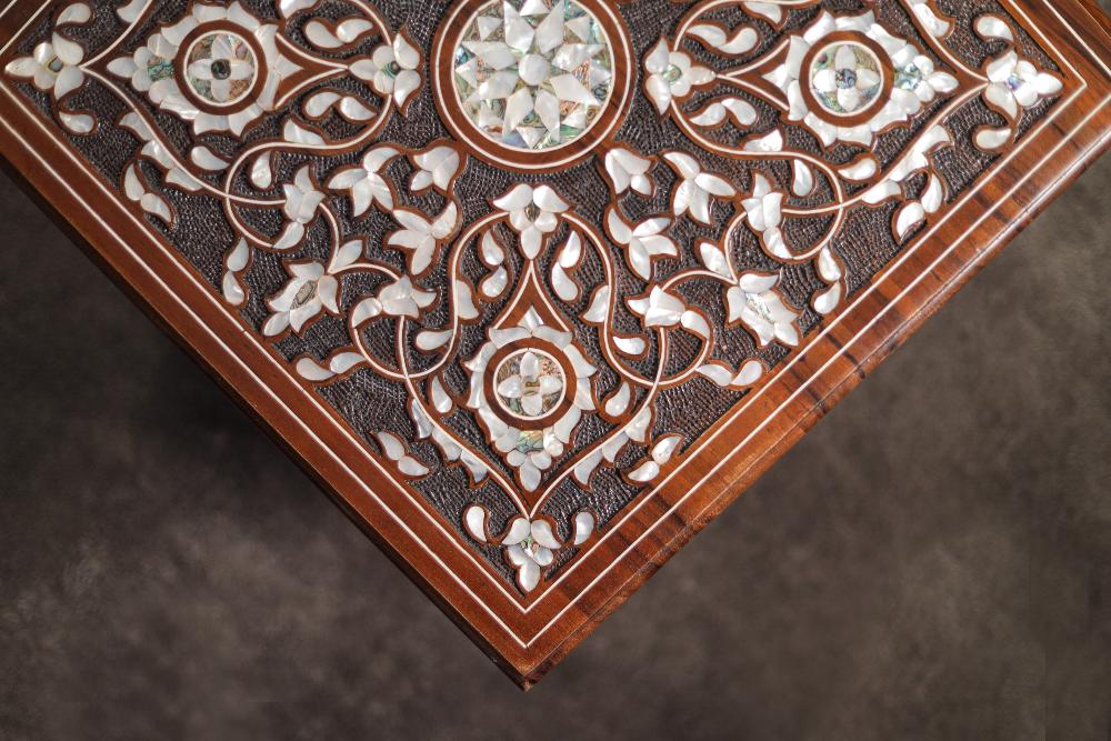 Antique English Side Table | Wooden Table with Mother of Pearl Inlay