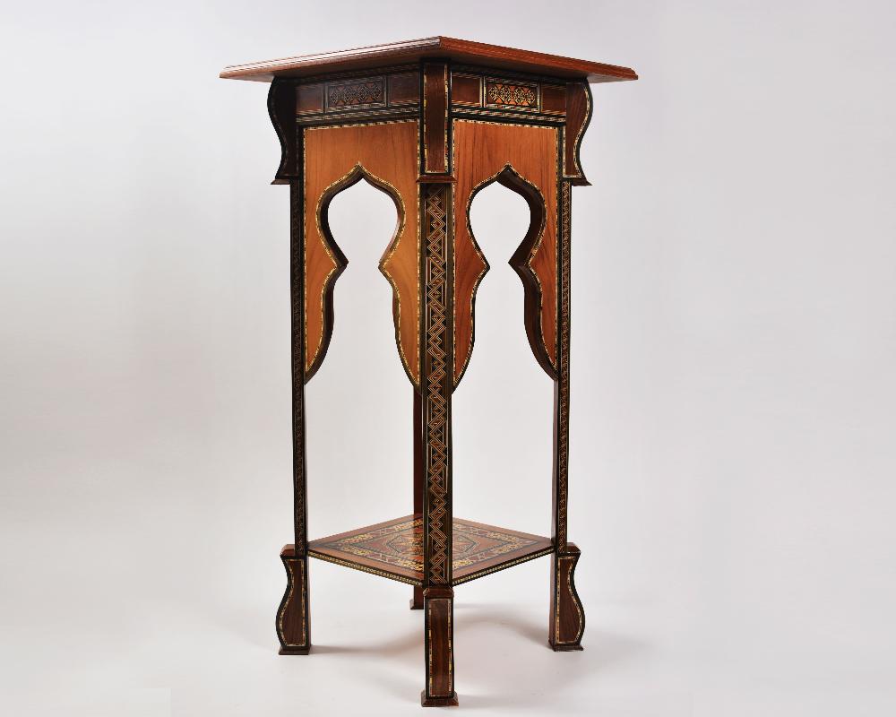 Handmade Mosaic Telephone Side Table in Walnut & Beech