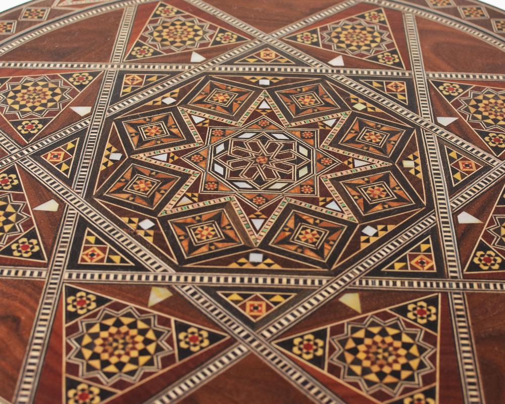 Round Wood Side Table with Modern Mosaic Design