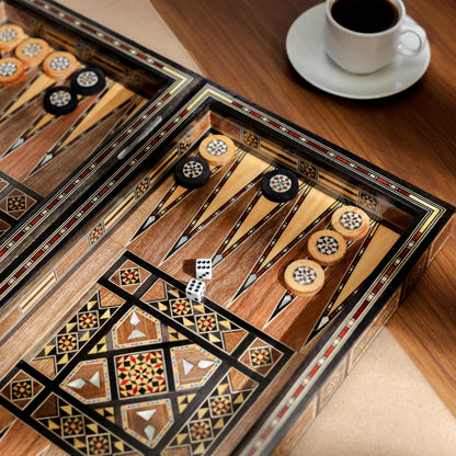 Clearance sale!!! Wooden Chess set- FREE BACKGAMMON PIECES -Folding chess Board, with closing lid Mosaic handmade, Clearance sale!!!