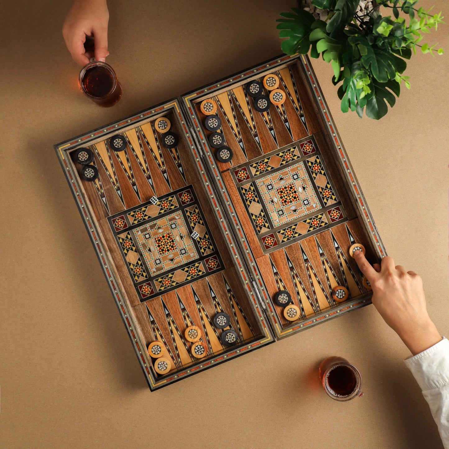 Clearance sale!!! Wooden Chess set- FREE BACKGAMMON PIECES -Folding chess Board, with closing lid Mosaic handmade, Clearance sale!!!