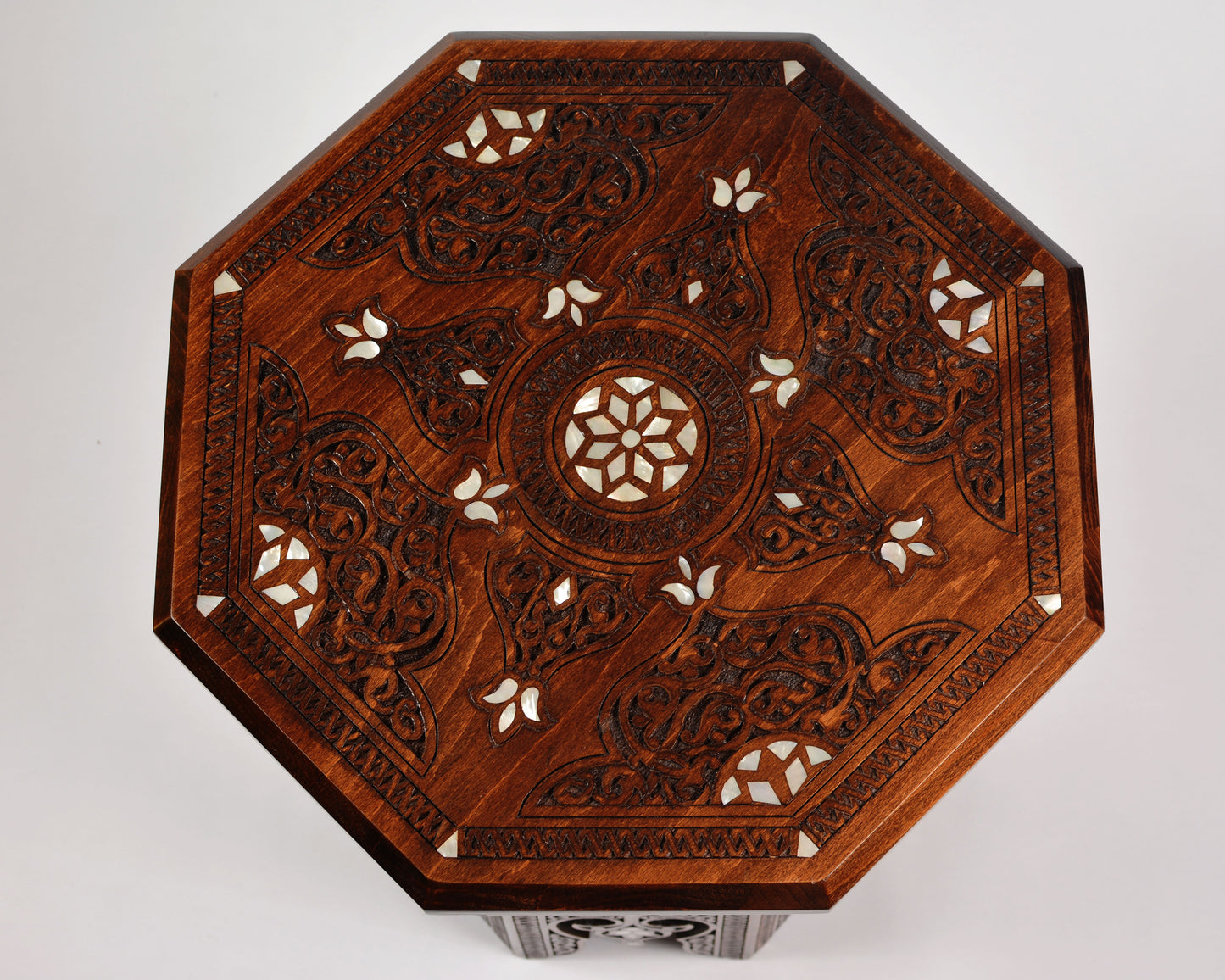 Vintage Octagonal Side Table | Hand Engraved Inlay, Mother of Pearls