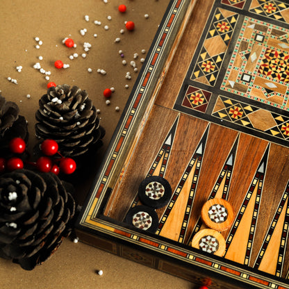 Clearance sale!!! Wooden Chess set- FREE BACKGAMMON PIECES -Folding chess Board, with closing lid Mosaic handmade, Clearance sale!!!