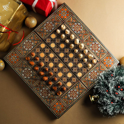 Clearance sale!!! Wooden Chess set- FREE BACKGAMMON PIECES -Folding chess Board, with closing lid Mosaic handmade, Clearance sale!!!