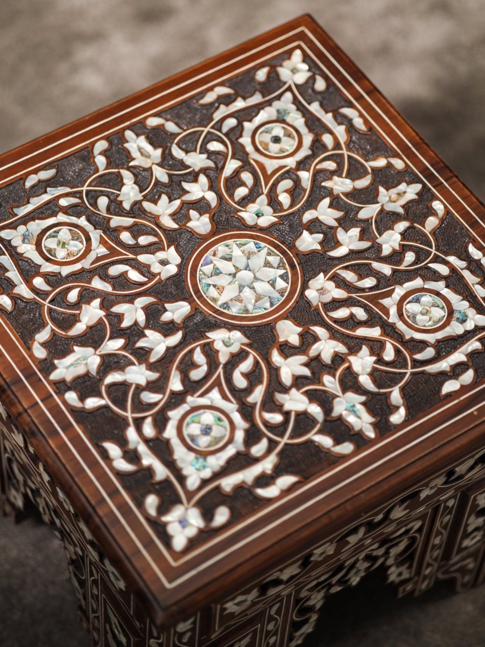 Antique English Side Table | Wooden Table with Mother of Pearl Inlay