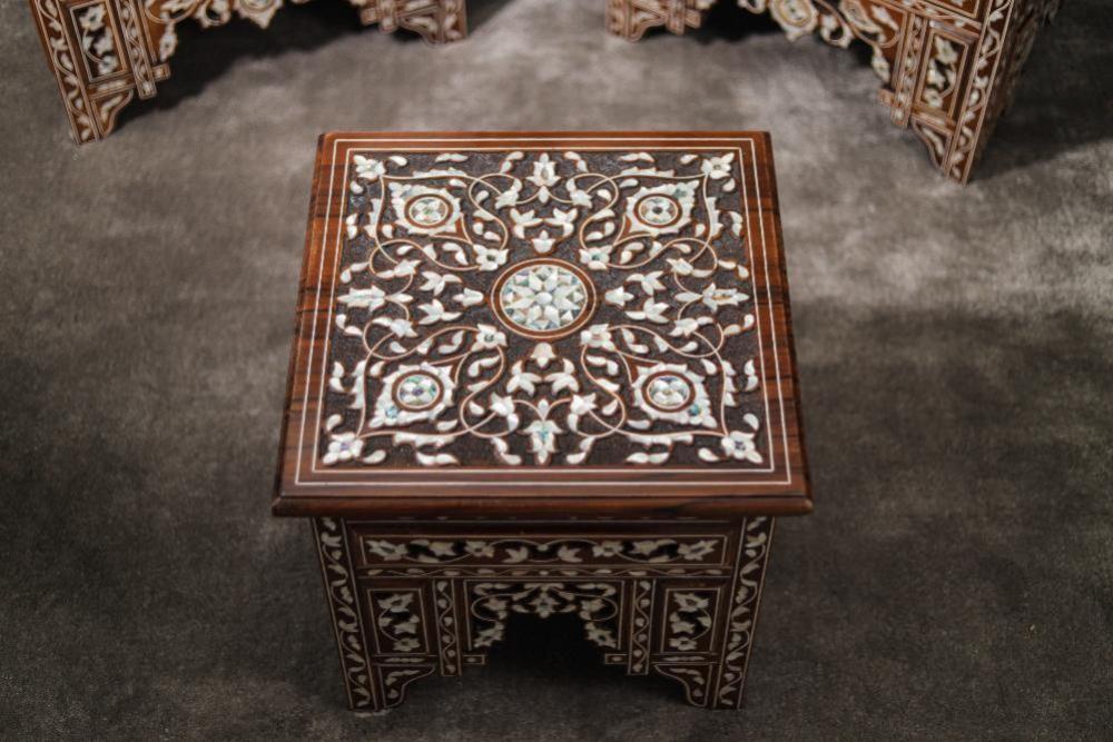 Antique English Side Table | Wooden Table with Mother of Pearl Inlay