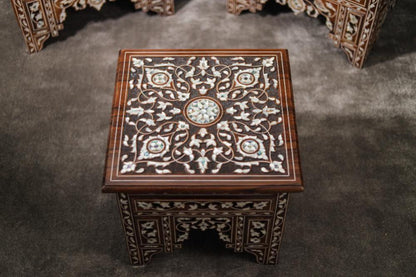 Antique English Side Table | Wooden Table with Mother of Pearl Inlay