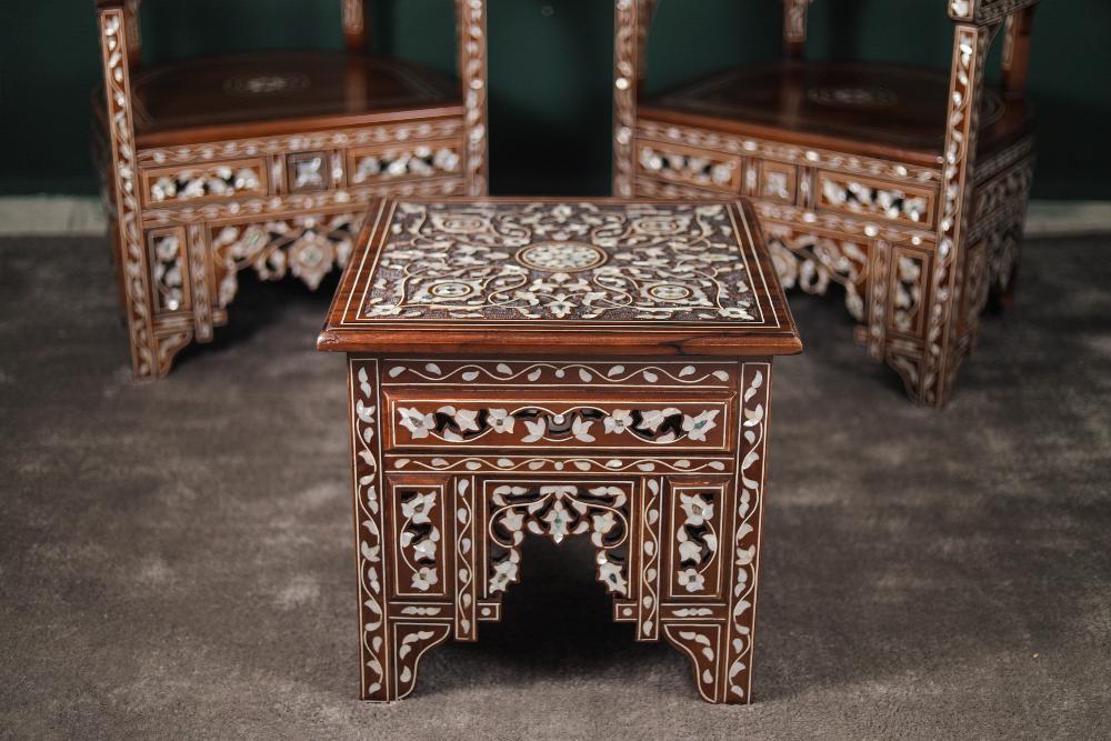 Antique English Side Table | Wooden Table with Mother of Pearl Inlay