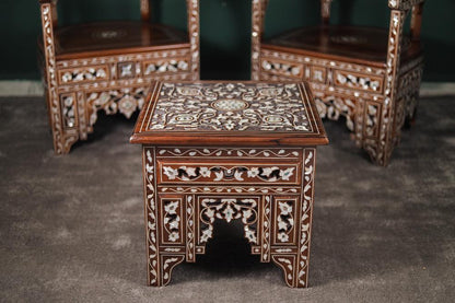 Antique English Side Table | Wooden Table with Mother of Pearl Inlay