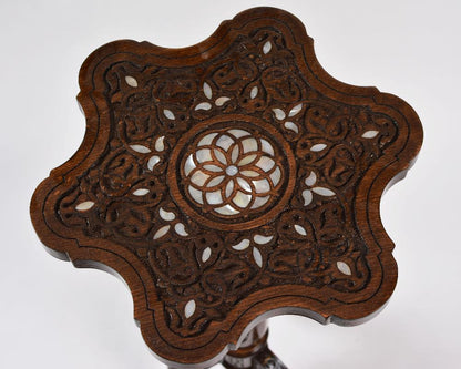 Antique Side Table | Exquisite Wooden Table with Mother-of-Pearl Inlays