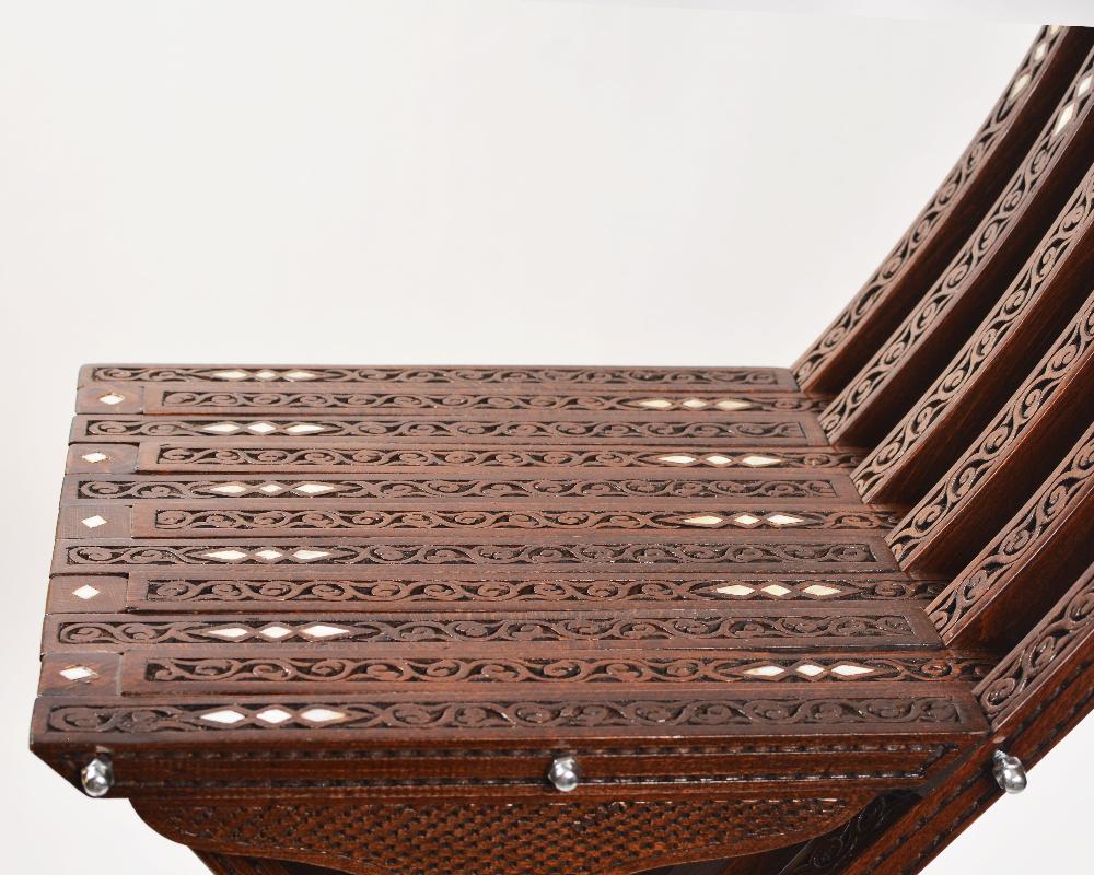 Handmade Artisan's Fold Chair | Walnut Wood, Inlaid with Mother of Pearls
