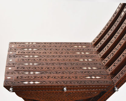 Handmade Artisan's Fold Chair | Walnut Wood, Inlaid with Mother of Pearls