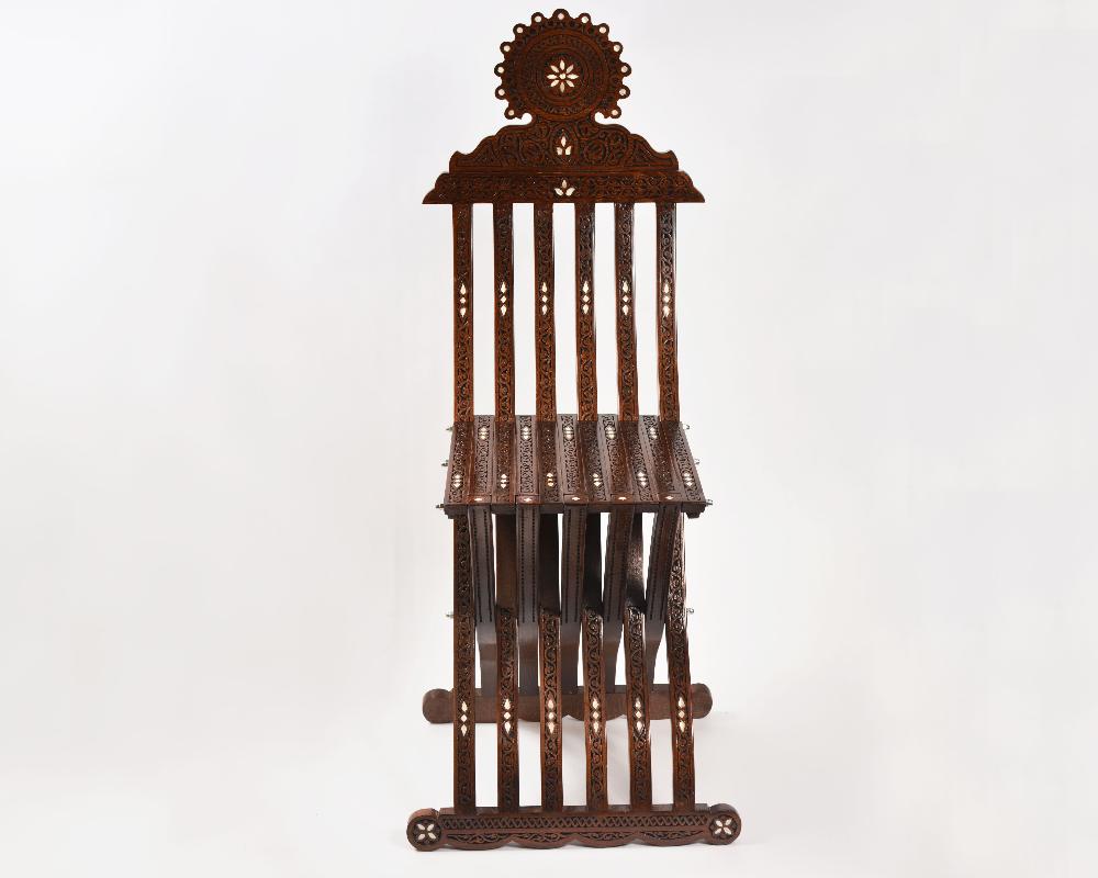 Handmade Artisan's Fold Chair | Walnut Wood, Inlaid with Mother of Pearls 