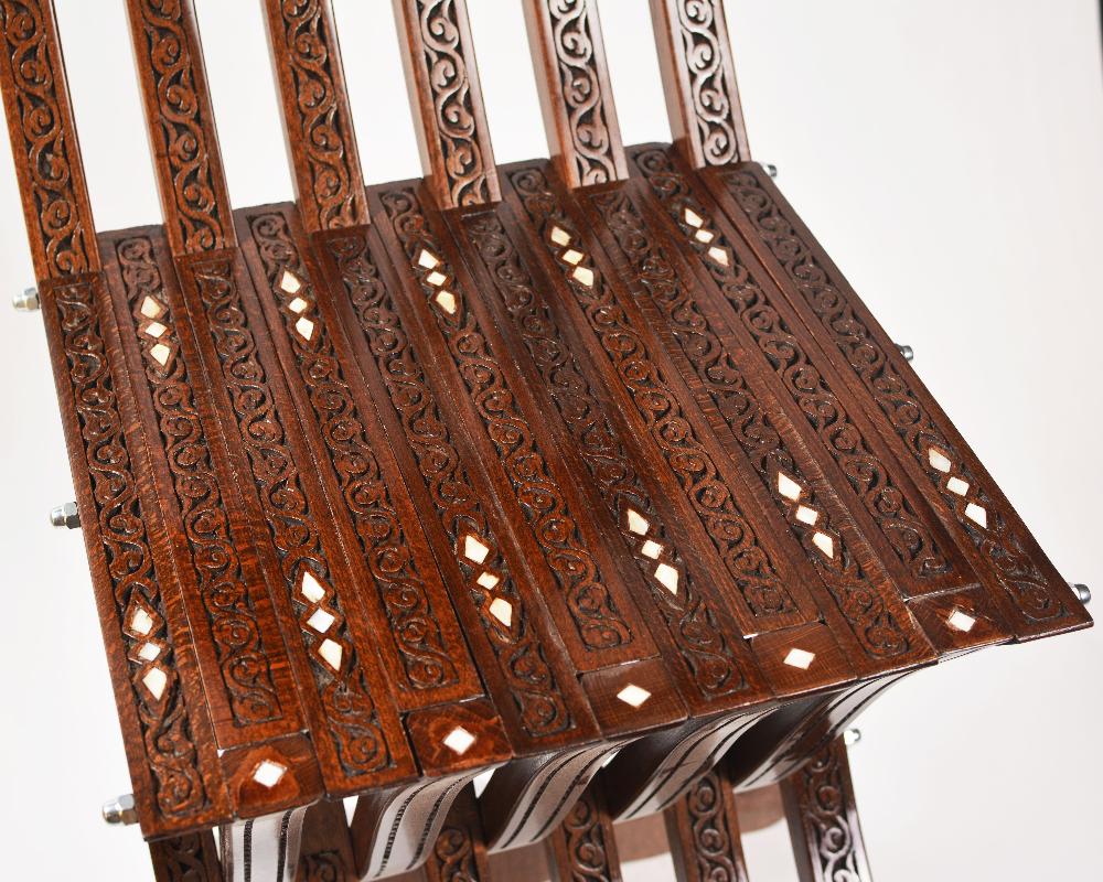 Handmade Artisan's Fold Chair | Walnut Wood, Inlaid with Mother of Pearls