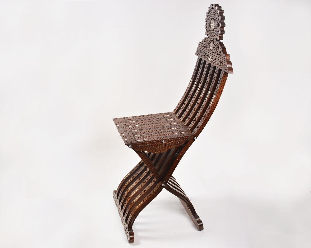 Handmade Artisan's Fold Chair | Walnut Wood, Inlaid with Mother of Pearls