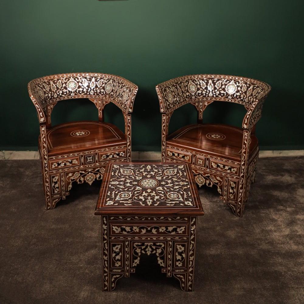 Handmade English Chair | Walnut Wood with Oriental Design
