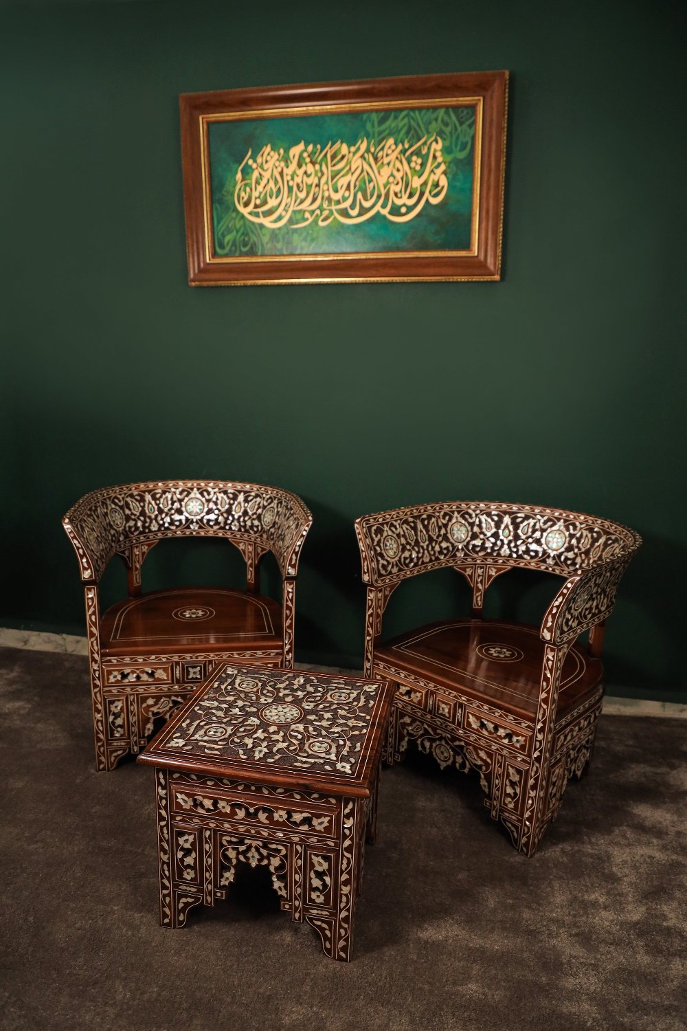 Handmade English Chair | Walnut Wood with Oriental Design