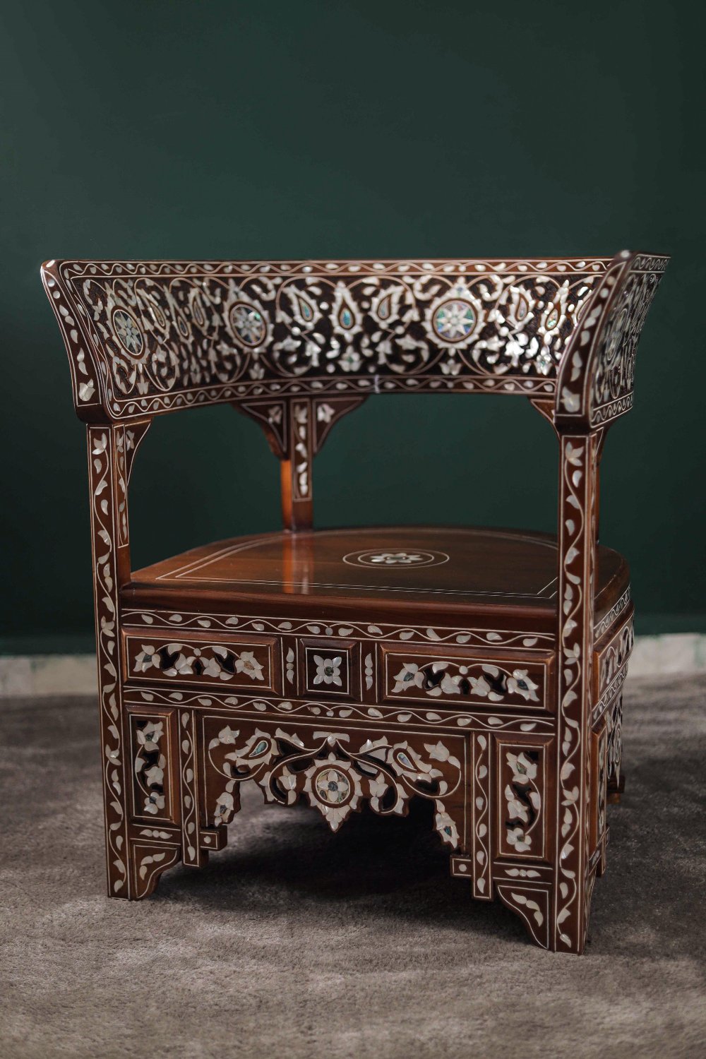 Handmade English Chair | Walnut Wood with Oriental Design