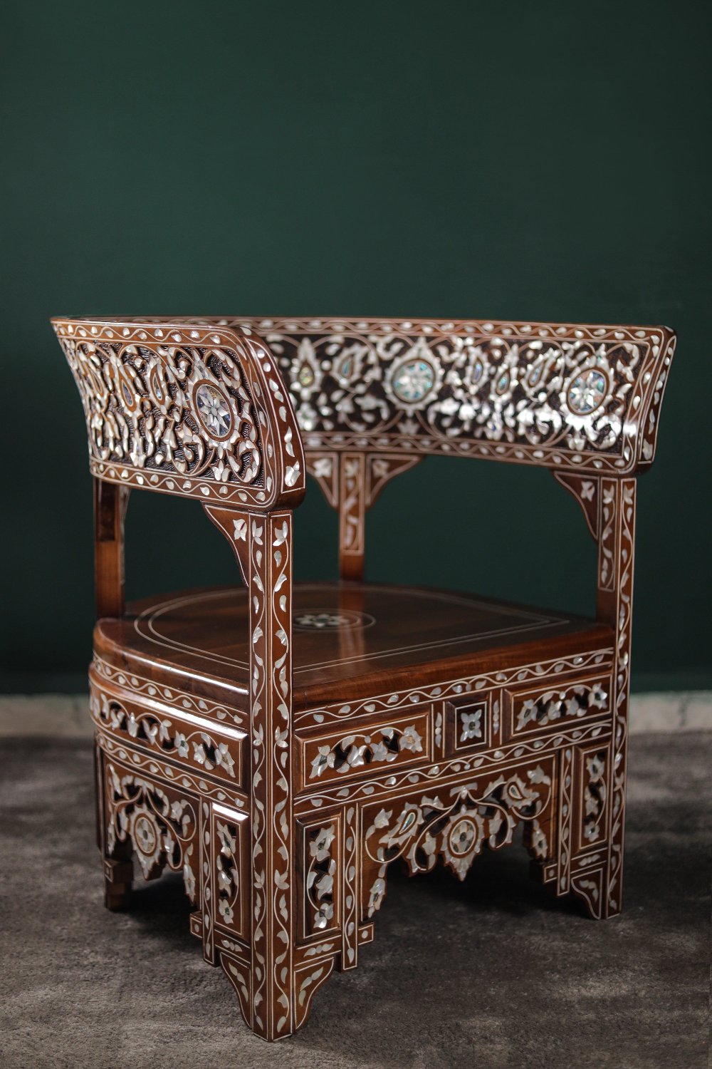 Handmade English Chair | Walnut Wood with Oriental Design