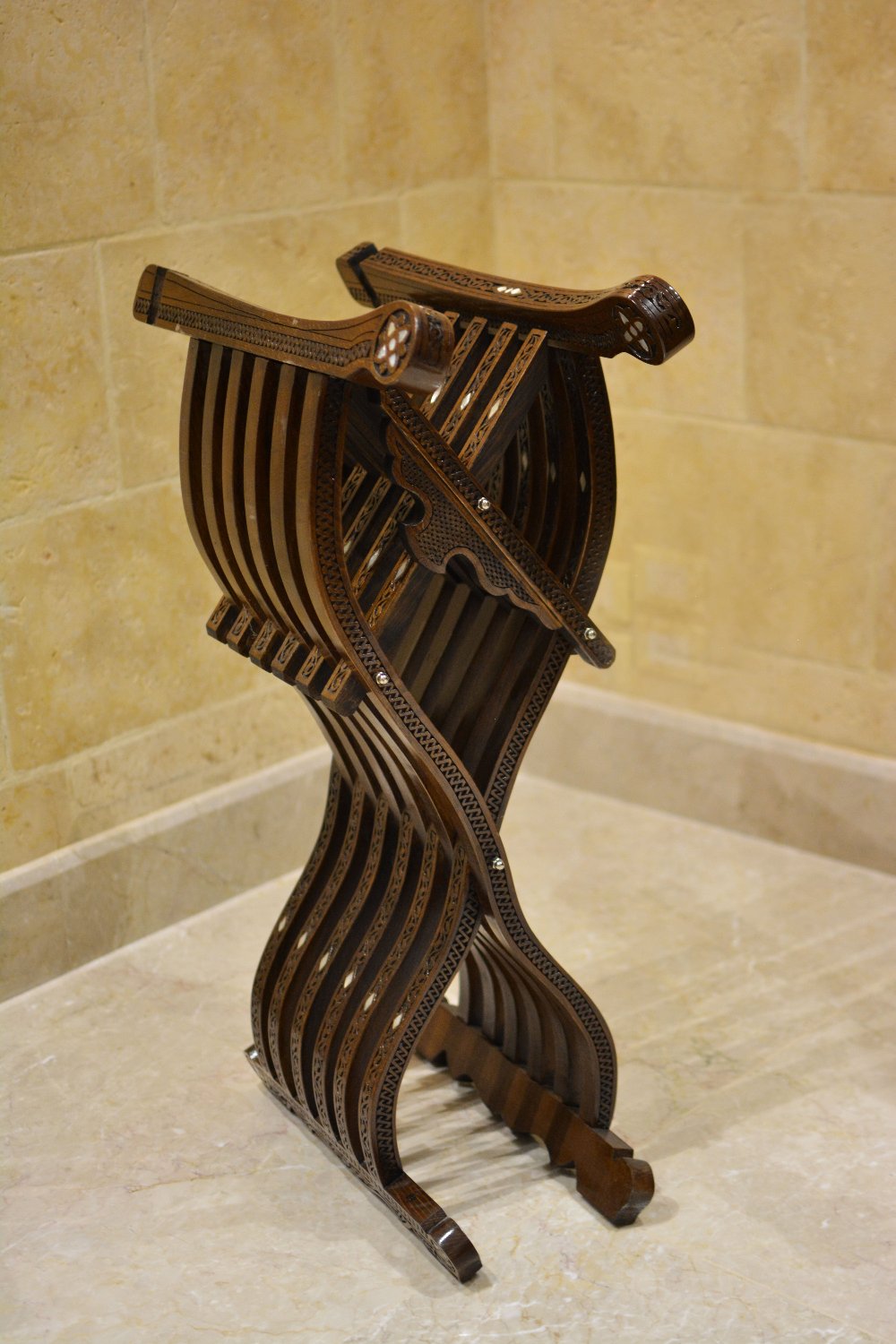 Handmade Folding Charm Chair | Walnut Wood, Mother of Pearls