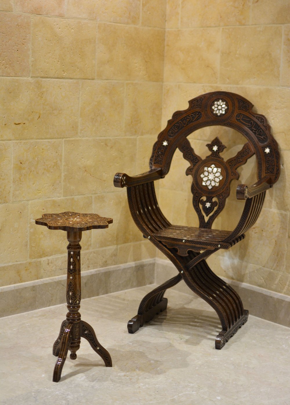 Handmade Folding Charm Chair | Walnut Wood, Mother of Pearls