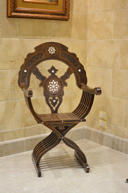 Handmade Folding Charm Chair | Walnut Wood, Mother of Pearls