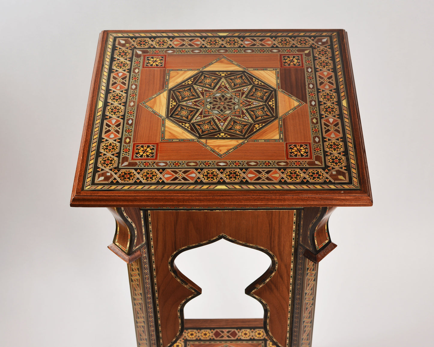 Handmade Mosaic Telephone Side Table in Walnut & Beech
