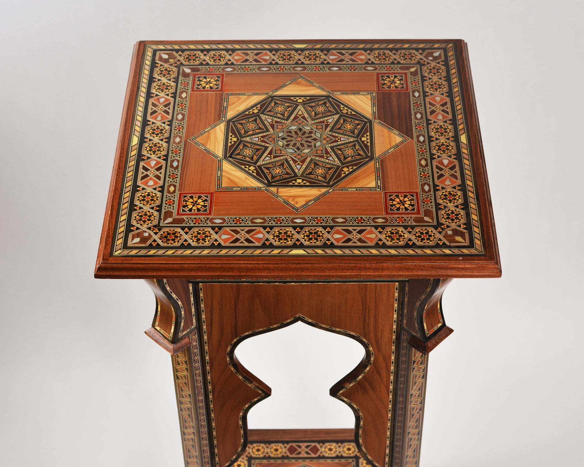 Handmade Mosaic Telephone Side Table in Walnut & Beech