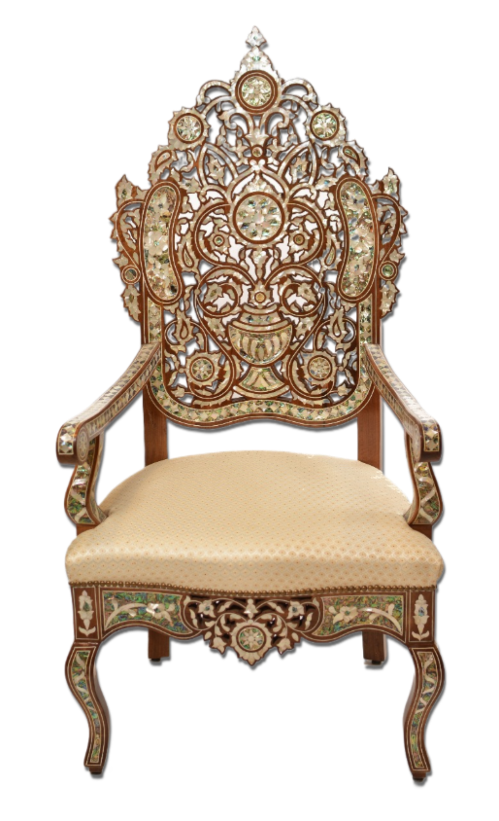 Handmade Oriental Chair | Walnut Wood & Mother of Pearl Inlay