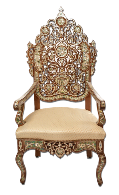 Handmade Oriental Chair | Walnut Wood & Mother of Pearl Inlay