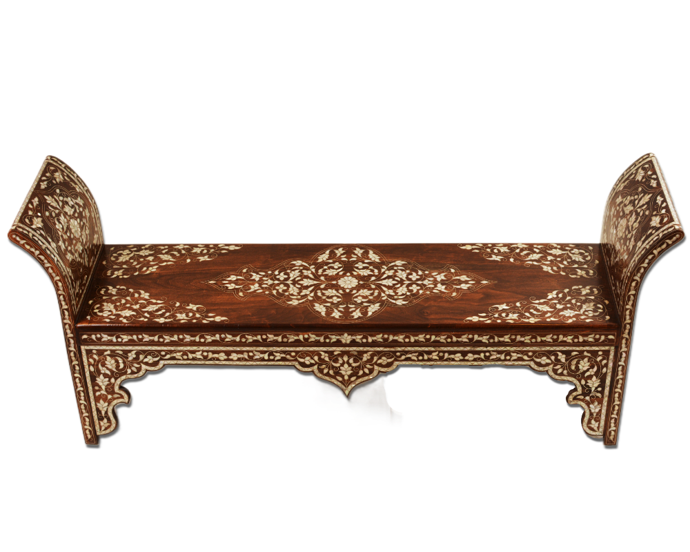 Handmade Pearl Wood Bench | Walnut Wood & Mother of Pearls