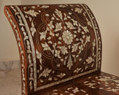 Handmade Pearl Wood Bench | Walnut Wood & Mother of Pearls