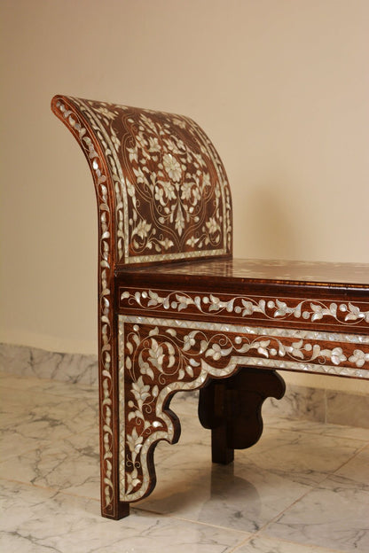 Handmade Pearl Wood Bench | Walnut Wood & Mother of Pearls