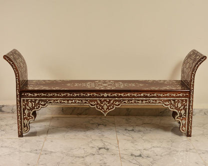 Handmade Pearl Wood Bench | Walnut Wood & Mother of Pearls