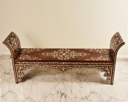 Handmade Pearl Wood Bench | Walnut Wood & Mother of Pearls
