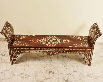 Handmade Pearl Wood Bench | Walnut Wood & Mother of Pearls