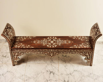 Handmade Pearl Wood Bench | Walnut Wood & Mother of Pearls - CH010