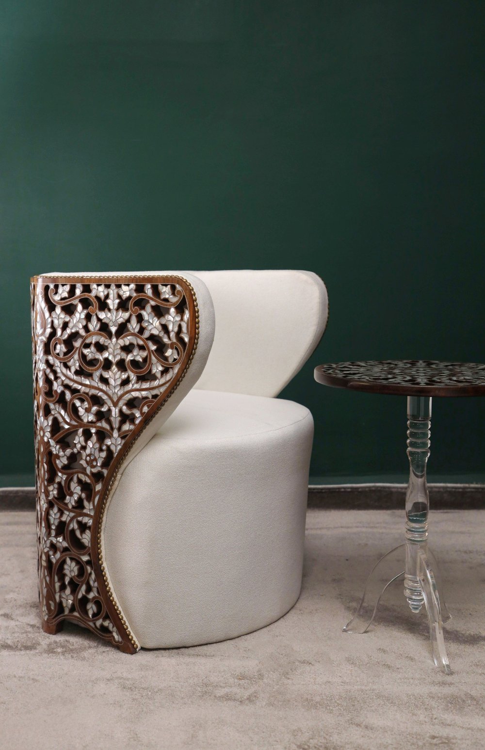 Modern Round Chair | Oriental Touch with Mother of Pearl Inlay