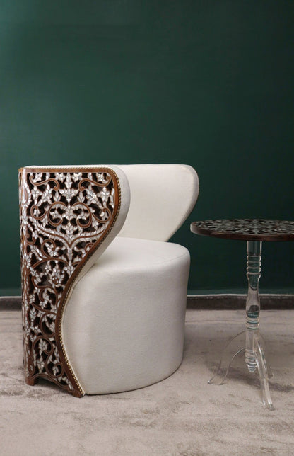 Modern Round Chair | Oriental Touch with Mother of Pearl Inlay