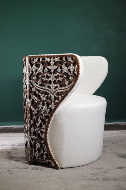 Modern Round Chair | Oriental Touch with Mother of Pearl Inlay