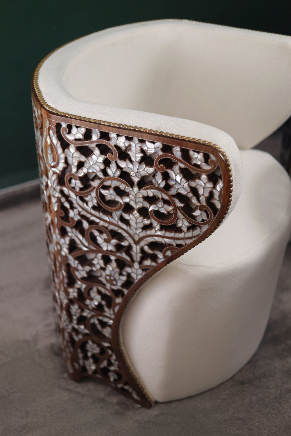 Modern Round Chair | Oriental Touch with Mother of Pearl Inlay