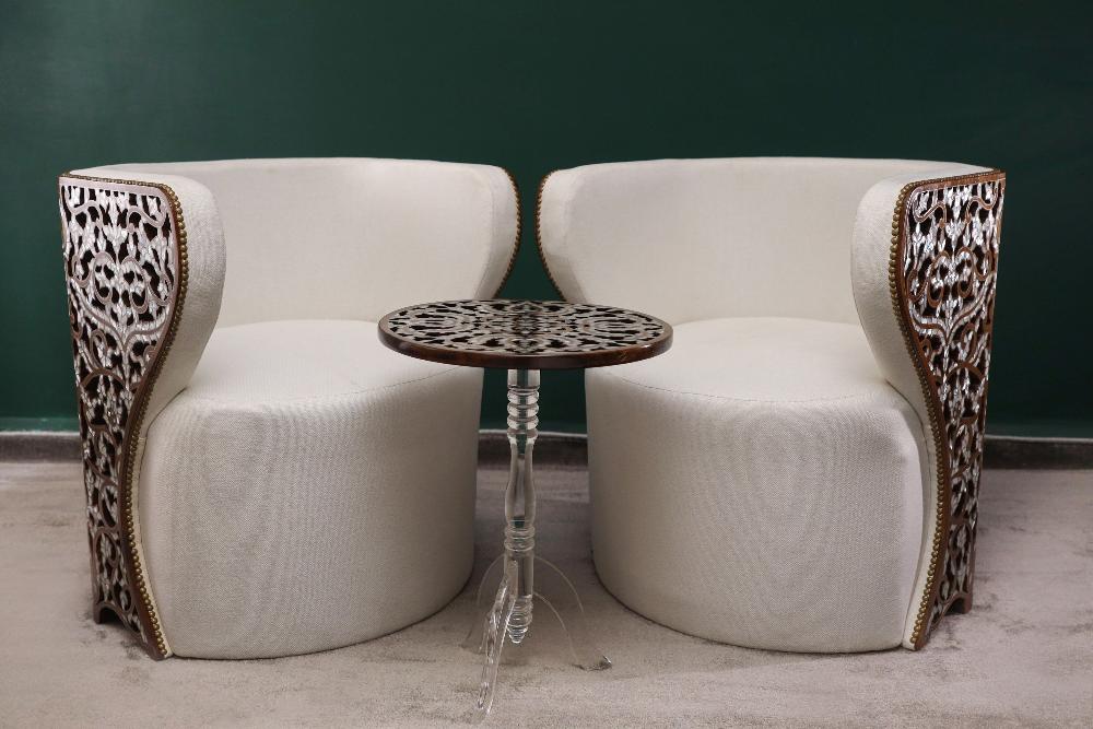 Modern Round Chair | Oriental Touch with Mother of Pearl Inlay