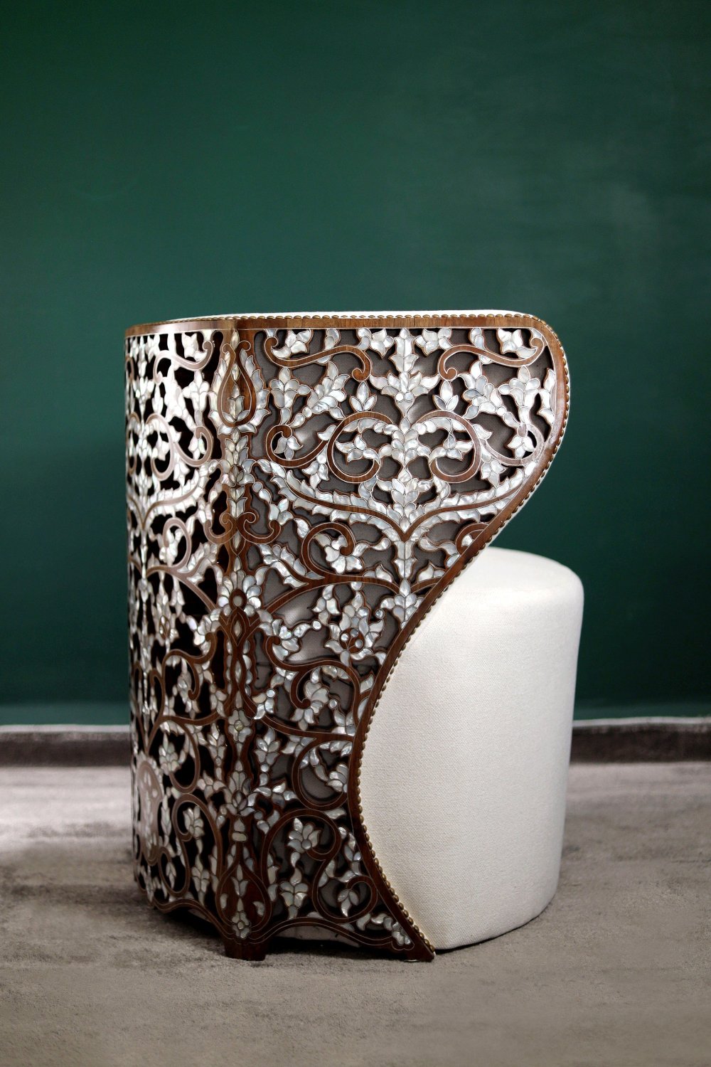 Modern Round Chair | Oriental Touch with Mother of Pearl Inlay