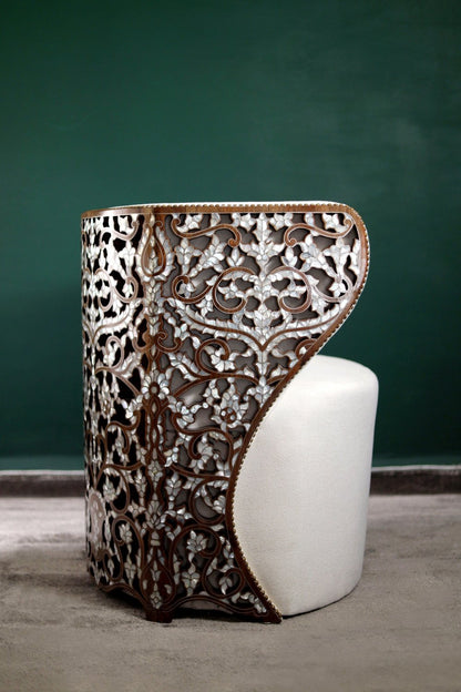 Modern Round Chair | Oriental Touch with Mother of Pearl Inlay