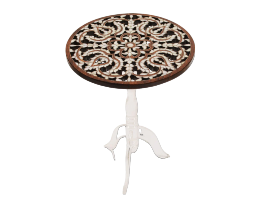 Modern Wood Side Table | Plexi Leg with Mother of Pearl Inlay