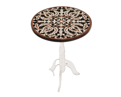 Modern Wood Side Table | Plexi Leg with Mother of Pearl Inlay