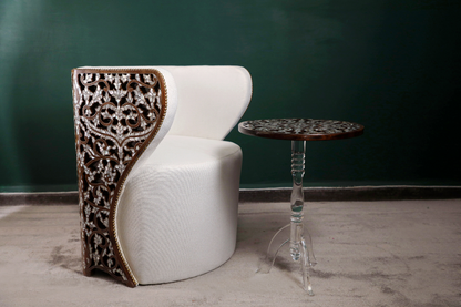 Modern Wood Side Table | Plexi Leg with Mother of Pearl Inlay