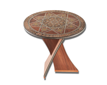 Round Wood Side Table with Modern Mosaic Design
