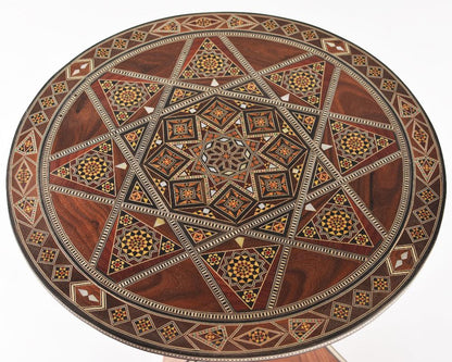 Round Wood Side Table with Modern Mosaic Design